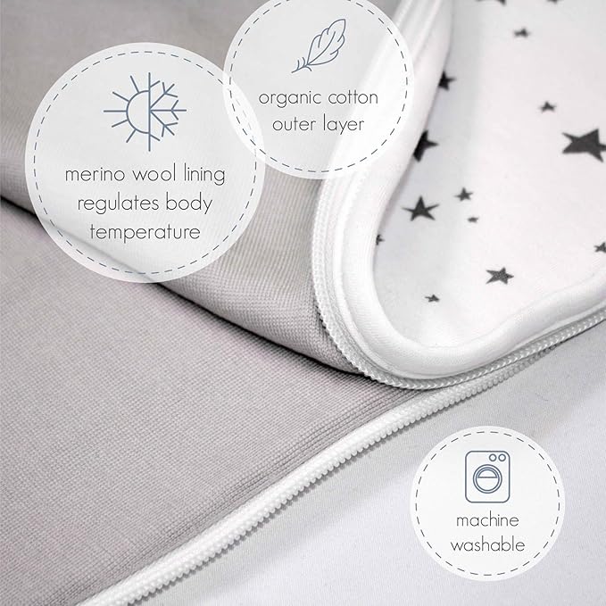Woolino Toddler Sleeping Bag, 4 Season, Merino Wool and Organic Cotton Baby Wearable Blanket, 2-4 Years, Lilac
