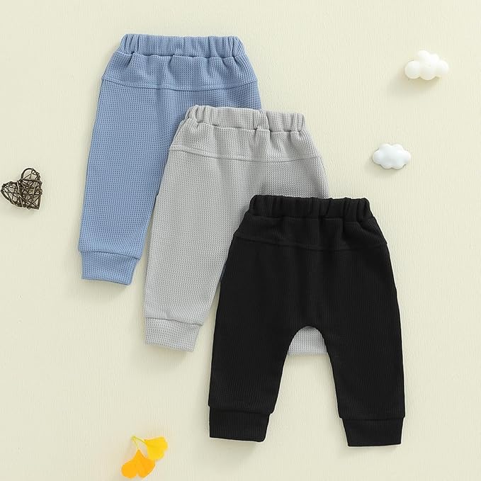 Sejardin Toddler Baby Boy Girl Pants 3 Pack Solid Color Elastic Waist Jogger Sweatpants Newborn Infant Casual Bottoms