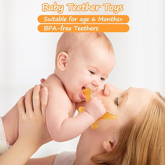 Amber Oil Baby Teething Toys for Babies 0-6 Months,Silicone Baby teethers for Babies 3 Months+,Freezer BPA Free Soft and Textured Chew Infant Toys Easter Gifts for Boys and Girls-Dinosaur