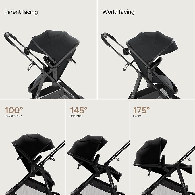 Mompush Wiz 2 in 1 Baby Stroller with Bassinet Mode, Convertible Infant Stroller for Newborn and Toddler with Reversible Seat and Large UPF 50+ Canopy