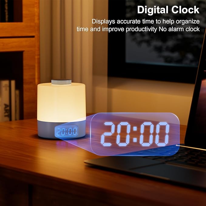 WOBANE Night Light for Kids, 3 Colors Dimmable Baby LED Lighting, 3600mAh Battery Rechargeable with Clock, Portable Bedside Lamp for Nursery, Breastfeeding, Adults, Blue