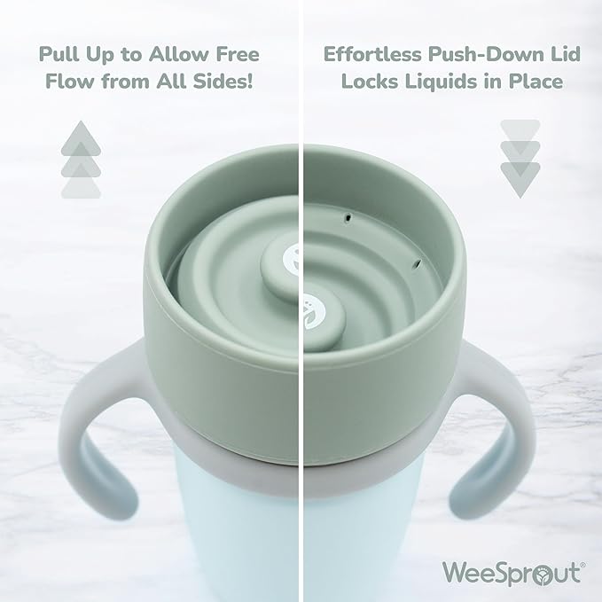 WeeSprout Baby Training Cup - Silicone Sippy Cup with Removable Handles for Weaning Off Bottle - Transition Spill-Proof Toddler Cups - No-Spill Design (Pastel Blue/Navy/Light Gray)