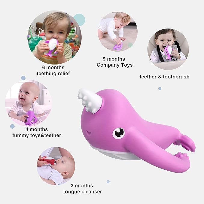 Best Baby Toy for 4Months Baby, Baby Teething Toys for 3-6 6-12 Months, Teething Relief Toys, Food Grade Silicone Montessori Baby Teether Toy for 3-6months, Sensory Toys for Teething Babies, Purple