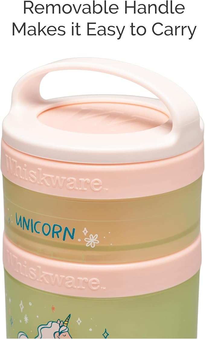Whiskware Stackable Snack Containers for Kids and Toddlers, 3 Stackable Snack Cups for School or Travel, Unicorn(Pack of 1)
