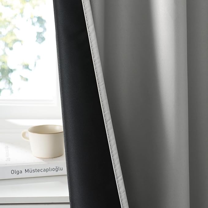 RYB HOME Bedroom Blackout Curtains 63 inches Long, 100% Blackout Thermal Insulated Noise Reducing Curtains for Living Room Nursury, 34 inches Wide by 63 inches Long, Silver Grey