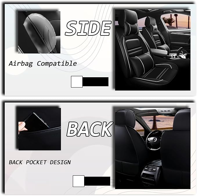 Car Seat Covers for JP Wrangler 2007-2025 | 5-Seats Seat Covers, Waterproof Seat Protectors, Automotive Seat Covers (Full Set with Pillow,Black&White Line)