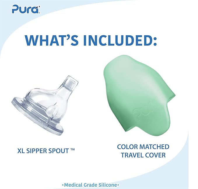 Pura Kiki 11oz/325ml Stainless Steel Sippy Cup Bottle w/Sleeve, Plastic-Free MadeSafe Certified, Medical-Grade XL Silicone Sipper Spout Fast Flow Rate for Kids, Toddlers, Babies & Infant - Aqua Swirl