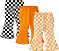 SOBOWO Checkered Baby Girl Flare Pants 3 Pack Toddler Bell Bottoms Plaid Ruffle Leggings Pants Fall Winter Outfits Size 6M-4T