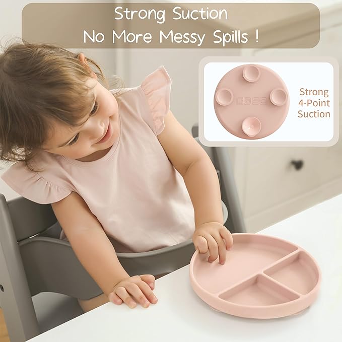Moonkie Suction Plates for Baby | 100% Silicone BPA-Free Baby Plates with Lids and Food Cover | Divided Design | Microwave and Dishwasher Safe | Toddler Plates 2 Pack