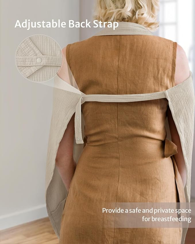 Blissful Diary Muslin Nursing Cover for Breastfeeding, Breathable Breastfeeding Cover up with Arch Neckline for Women, Nursing Apron (Cream)