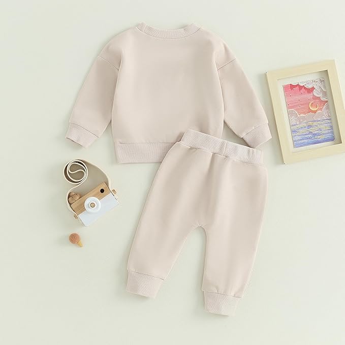 Fernvia Toddler Baby Girl Clothes 3 6 9 12 18 24 Months Fall Outfits Solid Long Sleeve Sweatshirt Tops + Pants Set