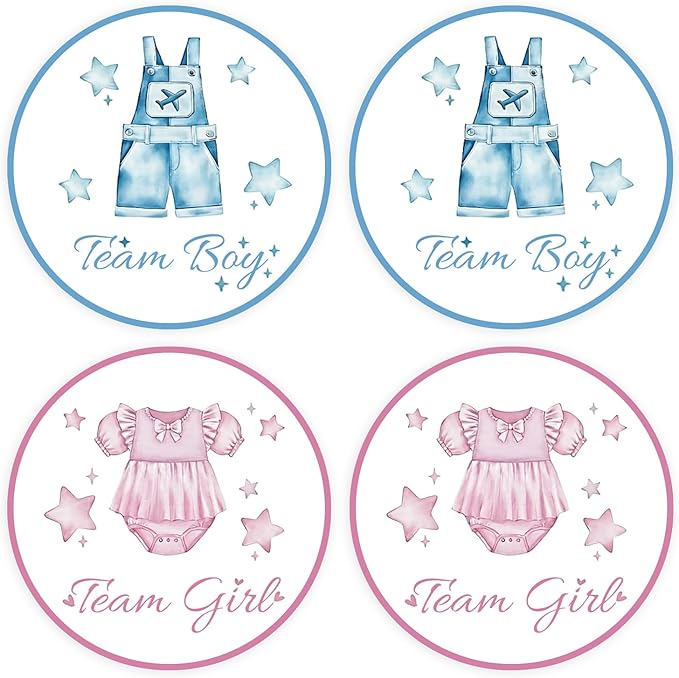 80Pcs Cute Baby Clothes Decal Stickers Roll, 2 inch Team Boy Team Girl Gender Reveal Labels, Pink and Blue Self-Adhesive Decorative Round Stickers for Brithday Baby Shower Party Supplies