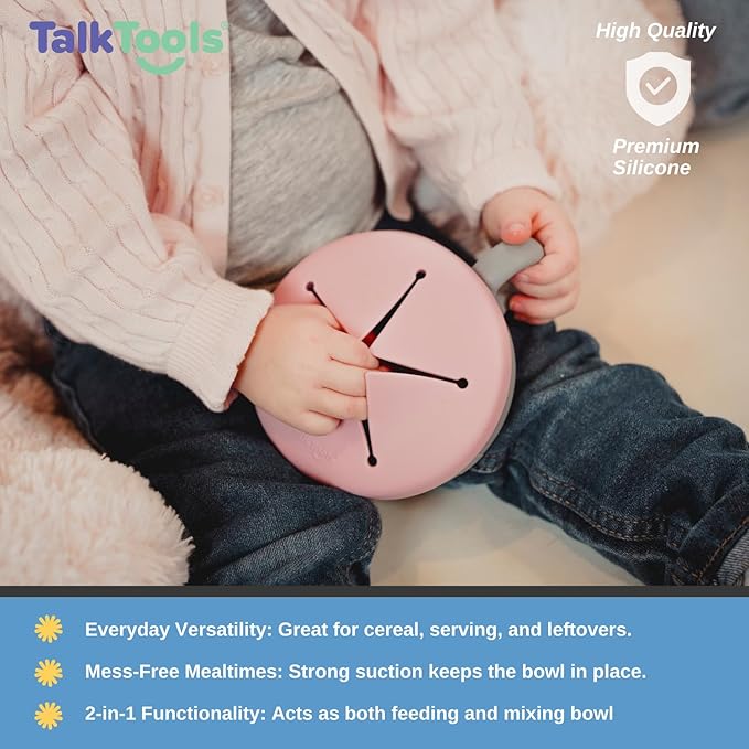 TalkTools Itsy Bowl with Locking Lid - Platinum grade silicone with Volume Lines, Curved Walls for Easy Scooping - for Babies, Toddlers, Children, and Elderly - Snack Cup Lid Accessory (Tangerine)