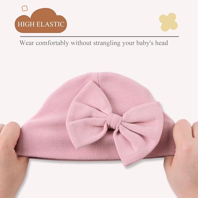 Bamery Newborn Baby Girl Hat Cotton Baby Bow Beanie Preemie Hats Spring Infant Hats for Girls 0-12 Months