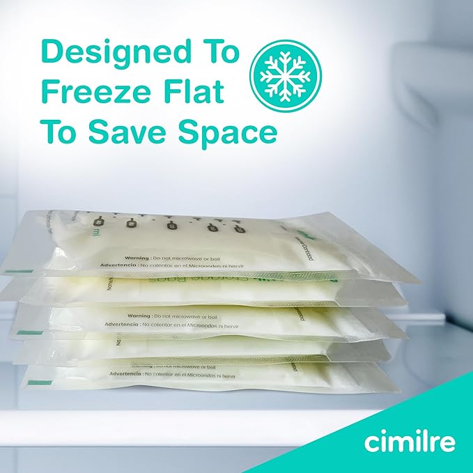 Breast Milk Storage Bags by Cimilre, Leak-Proof Breastmilk Storage Bags, Freeze Flat or Standing, 7 oz. Bags (120 Pack)