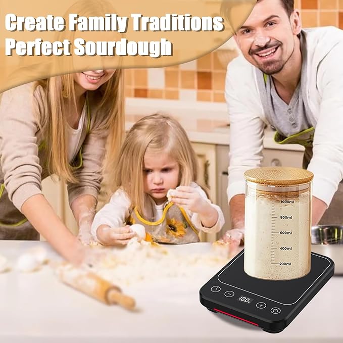 Sourdough Starter Warmer Mat, 12H Timer Warming Heating Pad, Precise 1°F Thermostat Control (70-100°F), Smart Memory Warming On/Off, Fits Jars Up to 40oz, Perfect for Home Baking (Full LCD Screen)