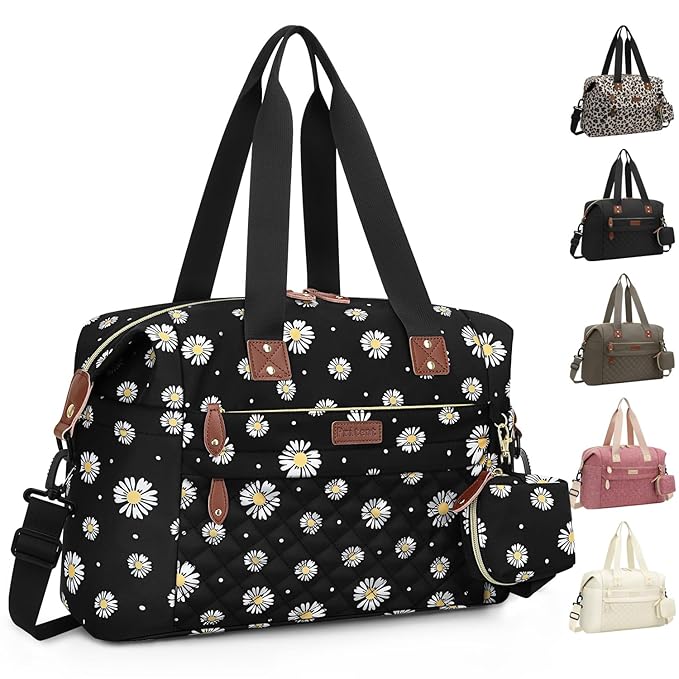 Pritent Diaper Bag Tote - Diaper Baby Bags with Pacifier Case, Shoulder Straps, Stroller Clips, Waterproof Large Mommy Maternity Travel Baby Bag for Mom and Dad, Daisy, Medium