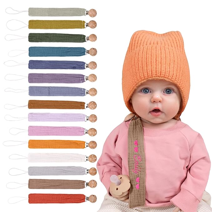 Personalized Bohemian Pacifier Clip Embroidered with Name is The Perfect Newborn Gift Made from eco-Friendly Bamboo! (Inulin)