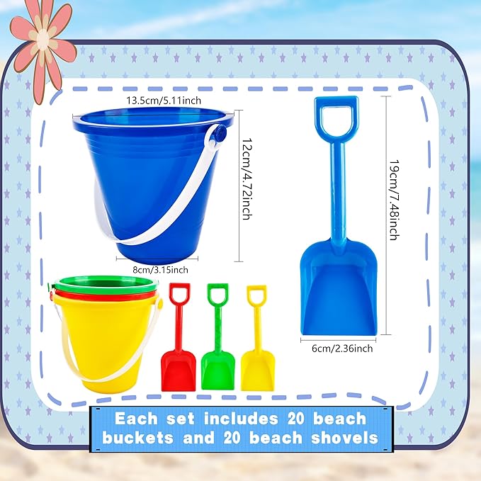 40 Pack Beach Bucket and Shovel Set Mini Plastic Buckets Sand Shovel Sand Pail Bulk for Kids Summer Seaside Beach Pool Party