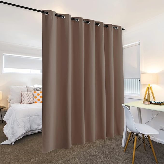 RYB HOME Extra Wide Curtains Room Divider, Privacy Partition Blackout Thermal Efficiency Curtain Backdrop for Dorm Apartment Studio Storage, W 10ft x L 9ft, Cappuccino, 1 Panel