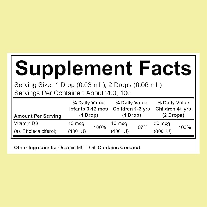 CHILDLIFE Essentials Organic Vitamin D3 Drops for Infants & Newborns - Baby Vitamin D Drops, 400 IU per Liquid Drop, Immune & Bone Health Support, USDA Organic, Flavorless - 0.21 Fl Oz (1 Pack)