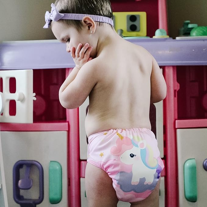 babygoal Reusable Cloth Diapers for Girls, Adjustable Washable Nappy 6pcs+ 6pcs Microfiber Inserts+One Wet Bag 6YDG08