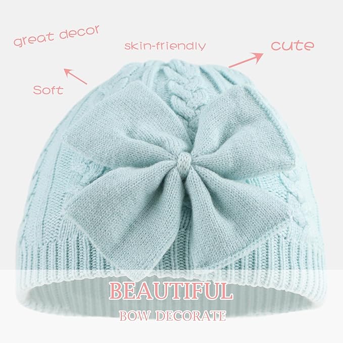 JANGANNSA Winter Warm Knitted Baby Hat for Girls Cotton Lined Infant Toddler Hat Autumn Cute Bow Classic Girls Beanie 0-6Y
