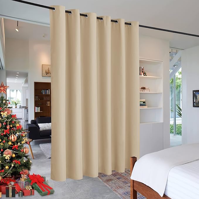 RYB HOME Extra Wide Curtains for Divider Room Separation Soundproof Temporary Door Curtains for Bedroom Closet Office Theatre Garage Living Room Privacy Drop Cloth, W 120 x L 84 inches, Cream Beige