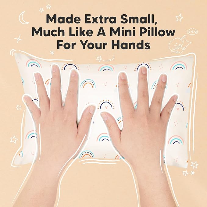 Mini Toddler Pillow with Pillowcase - 9x13 My Little Dreamy Travel Kids Pillow for Sleeping, Toddler Bed, Small, Tiny, Organic Cotton Pillowcase, Soft & Breathable, Kids 2-4 Years Old (Jolly Rainbow)