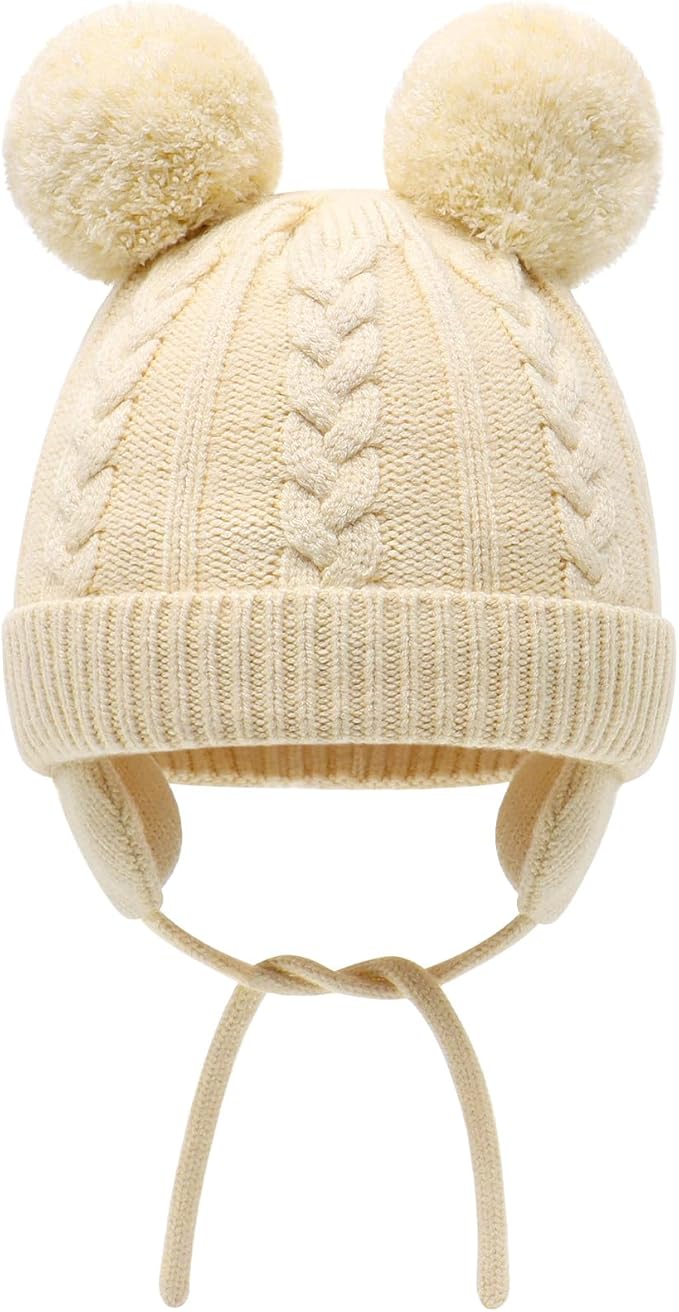 Duoyeree Toddler Winter Hat with Earflap Scarf Hood Thick Warm Kids Skull Cap for Baby Girls Boys