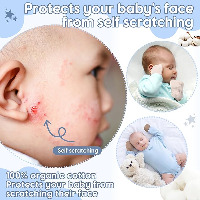 Newborn Baby Muslin Mittens 0-6 Months No Scratch Elastic Wrist Soft Breathable Gloves Bulk Cotton for Infant