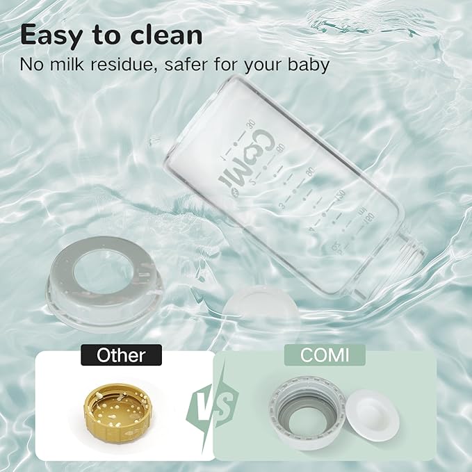 COMI Natural Glass Baby Bottle,Standard Neck Breastmilk Storage Bottle for Fridge,Breast Milk Container,Breast Pump Bottle Compatible with Medela Breast Pump,BPA Free,4PCS (5oz,4 Gray Lids)