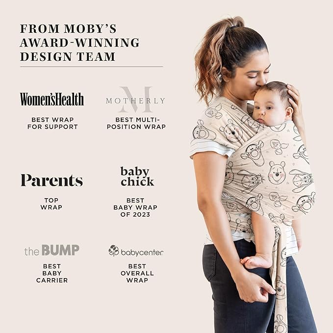 Moby Baby Wrap Carrier Featherknit for Newborns to Toddlers (8-33lbs), Infant Sling Carrier, Lightweight & Hands Free Design, Adjustable for All Body Types (Disney's Winnie The Pooh & Pals)