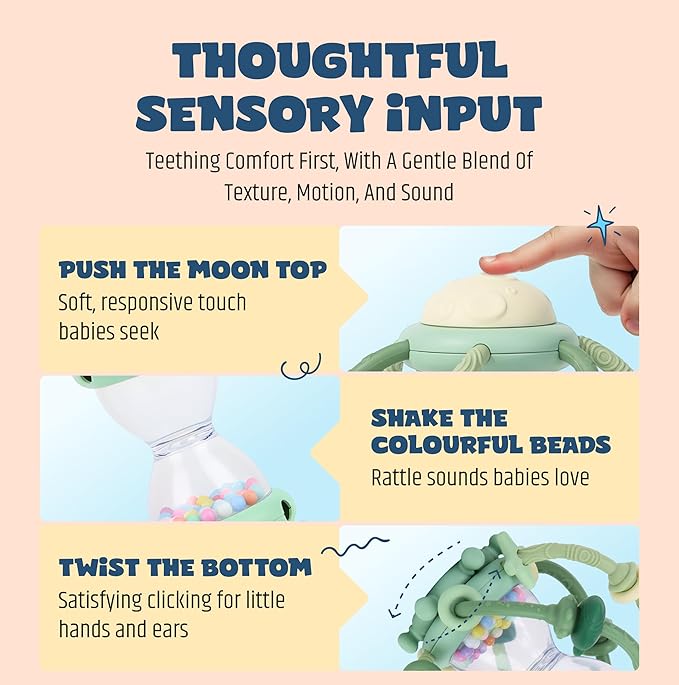Baby Teething Toy & Rattle by Jumble Dream – BPA-Free Teether Silicone Sensory Toy for Babies – 0–12 Months Infant Toy – Soft, Safe, Travel-Friendly –Baby Essential Gift Jumble Jiggle