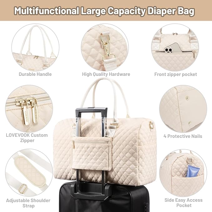 LOVEVOOK Diaper Bag Tote with Pacifier Case and Changing Pad, Large Capacity Mommy Bag for Hospital and Weekender Travel, Functional Baby Bag Newborn Baby Essential