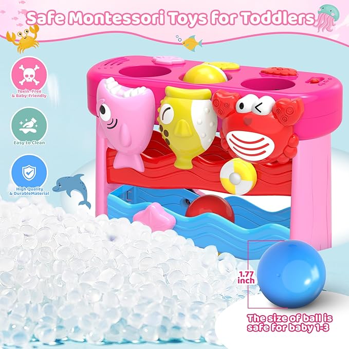 Musical Toys for 1 2 3 Years Old Toddlers Girls, Interactive Feeding Toy with Music & Balls, Montessori Education Toys for Baby 12-18 Months, Christmas Birthday Gifts for Aged 1-3 Year Toddler