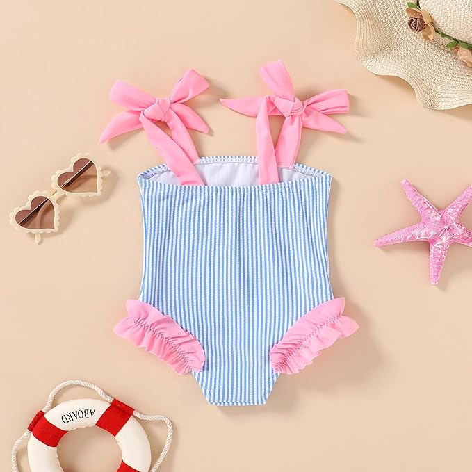 Happy Town Toddler Swimsuit Girl Solid Color Stripe One-Piece Baby Bathing Suits