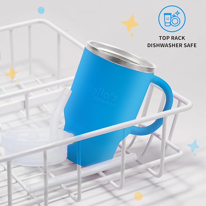 Bella's Friends Handy Mini Tumbler – Adorable 9 oz Toddler Sippy Cup, Stainless Interior & Silicone Body, Leak‑Proof, Dishwasher Safe, Gift for 1-3 Years Old Girls&Boys, 2 Pack, Azure Blue&Seafoam