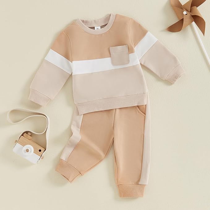 Toddler Baby Boy Fall Outfits Long Sleeve Crew Neck Pullover Sweatshirt + Jogger Pants Set Infant Winter Clothes