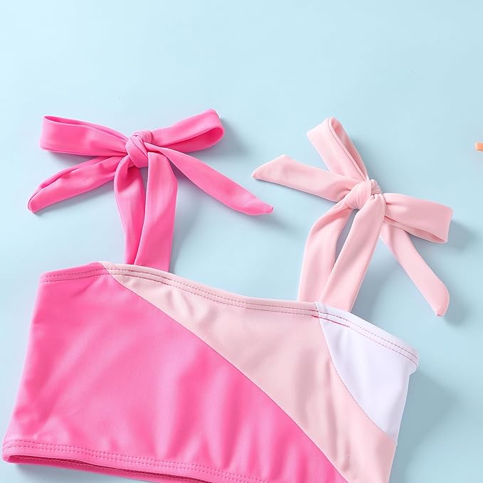 YOUNGER TREE Toddler Girls Two Pieces Swimsuit Color Block Stripe Swimwear Summer Beach Bathing Suit 18M-5T