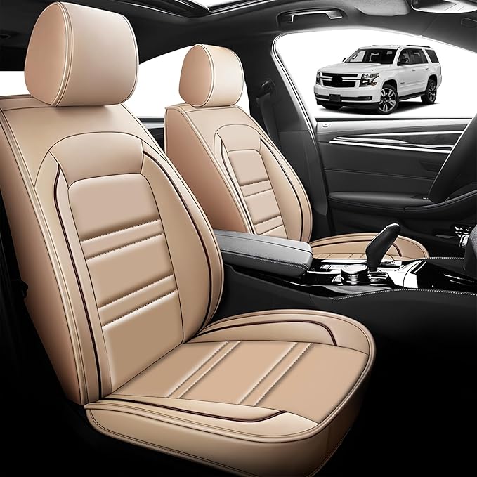 Car Seat Cover for Chevy Tahoe 1995-2025 | Car Seat Covers Front Seats, Waterproof Seat Protectors, Automotive Front Seat Covers (Front Seat, Beige)