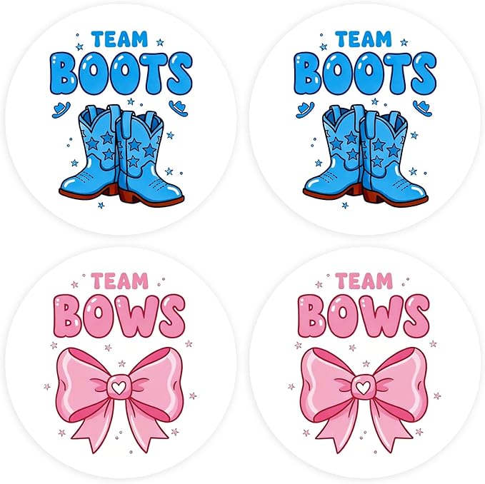 80Pcs Funny Boot and Bow Gender Reveal Stickers Roll, 2 inch Team Boy Team Girl Gender Reveal Labels, Pink and Blue Self-Adhesive Decorative Round Stickers for Birthday Baby Shower Party Supplies