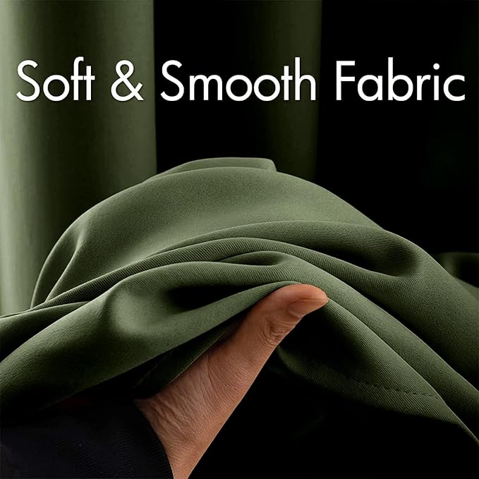 MIULEE Blackout Curtains 96 Inches Long for Bedroom Living Room Thermal Insulated Black Out Drapes Room Darkening Grommet Top Solid Light Blocking Drapery Set of 2 Window Panels Olive Green