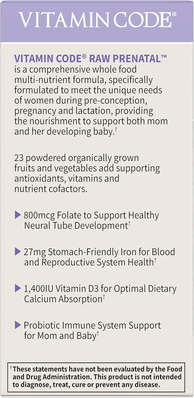 Garden of Life Prenatal Multivitamin for Women from Whole Foods with Biotin, Iron & Folate not Folic Acid, Probiotics for Immune Support - Vitamin Code Raw Pregnancy Must Haves - 90 Capsules