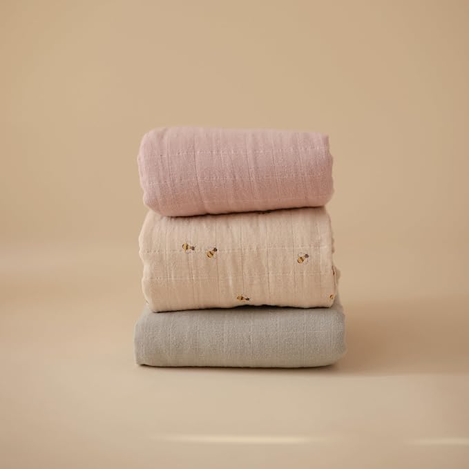 mushie Muslin Baby Swaddle Blanket | 100% Organic Cotton (Bees)