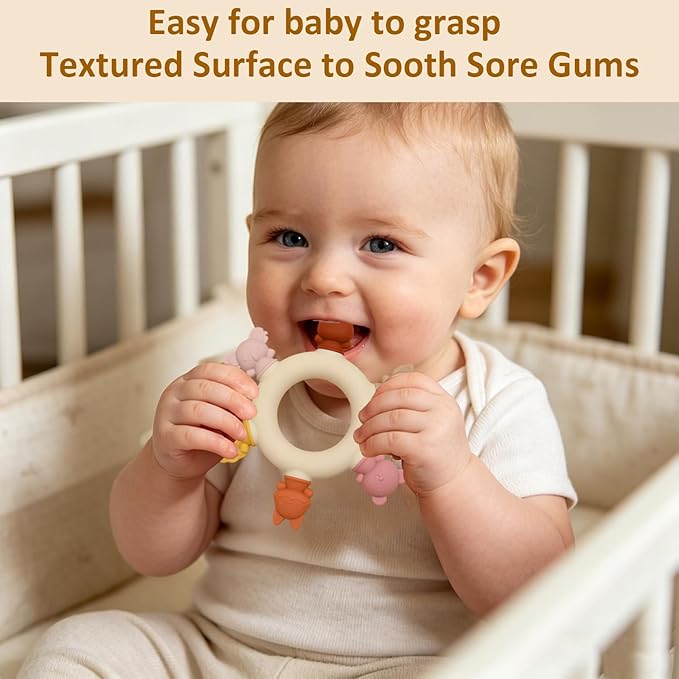 Baby Teething Toys 6-12 Months Teethers for Babies 3-6 Months Soft Cute Animals for Newborn Infants Food-Grade Silicone Baby Essential Chew Toys for Tiny Hands Easy Grip Teething Relief BPA Free