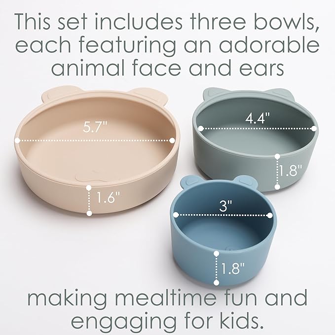 Ali+Oli Children's (3pc) Stackable Snack Bowl Set (Blue Horizon) BPA Free Food-Grade Silicone Bowls for Infant & Toddler