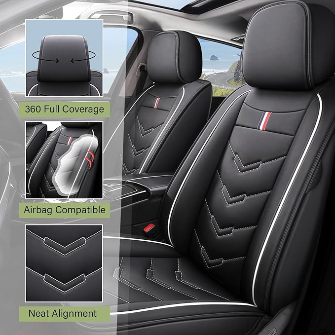 Leather Car Seat Covers Fit for LR Range Rover 2022-2025, 5 Seater Waterproof and Wear-Resistant Seat Cover Interior Accessories(Full Set,Black&White)