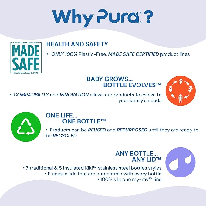 Pura Kiki 5oz/150ml Stainless Steel Anti-Colic Infant Bottle w/Silicone Natural Vent Nipple & Sleeve, 100% Plastic-Free, MadeSafe Certified, Medical-Grade Silicone - Moss Sleeve