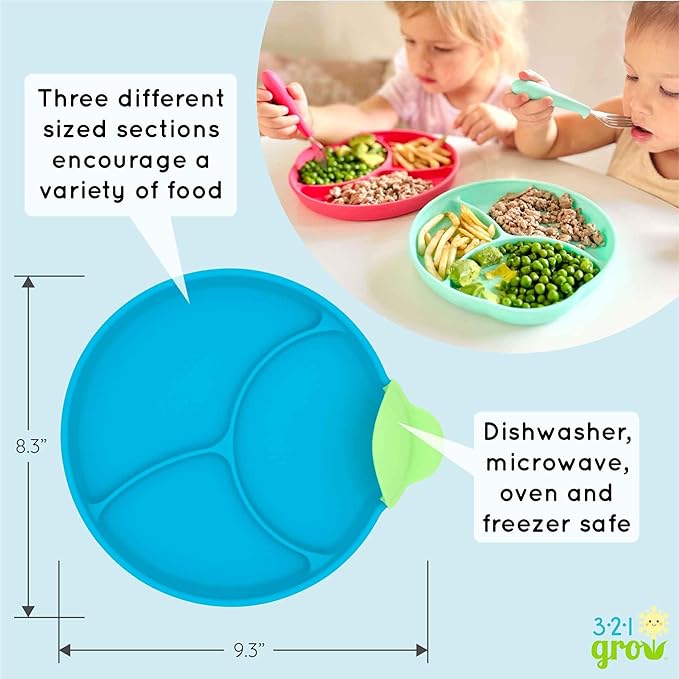 Silicone Easy Scoop & Hold Plate Set - Baby and Toddler Training Plates with Clip-On Rims for Easy Scooping, Self-Feeding and Baby Led Weaning, 6+ months (Ocean)